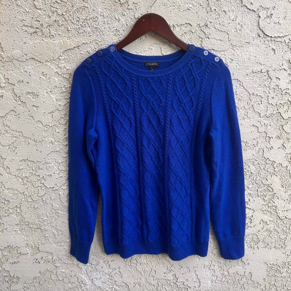 Talbots Blue Cable Knit Lambswool Sweater Size Small